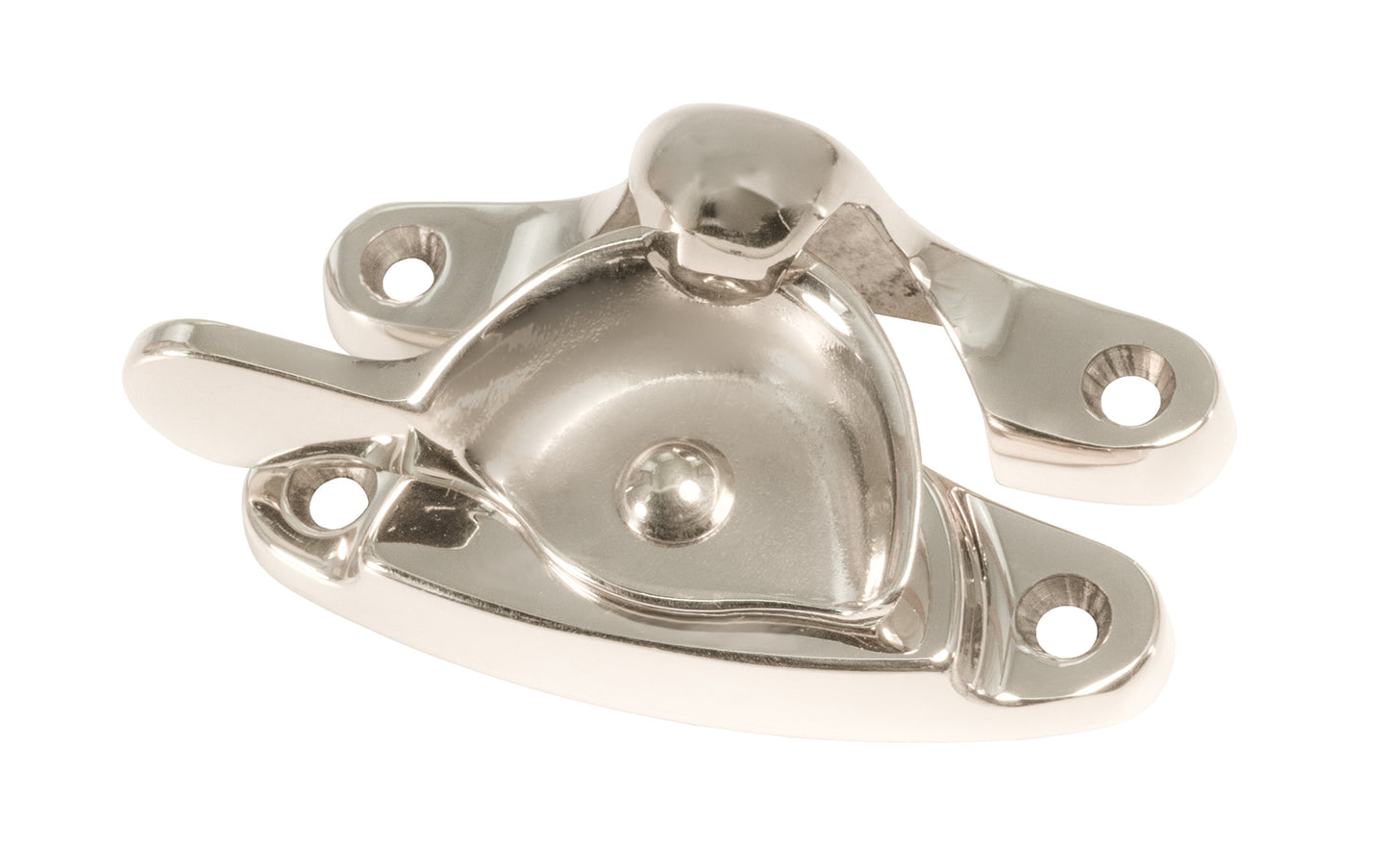 High quality & very popular classic solid brass crescent-style sash lock designed for hung or sash windows. Solid brass material with a durable pivot turn. 2-7/8" x 1" Large Size Lock. Polished Nickel Finish.