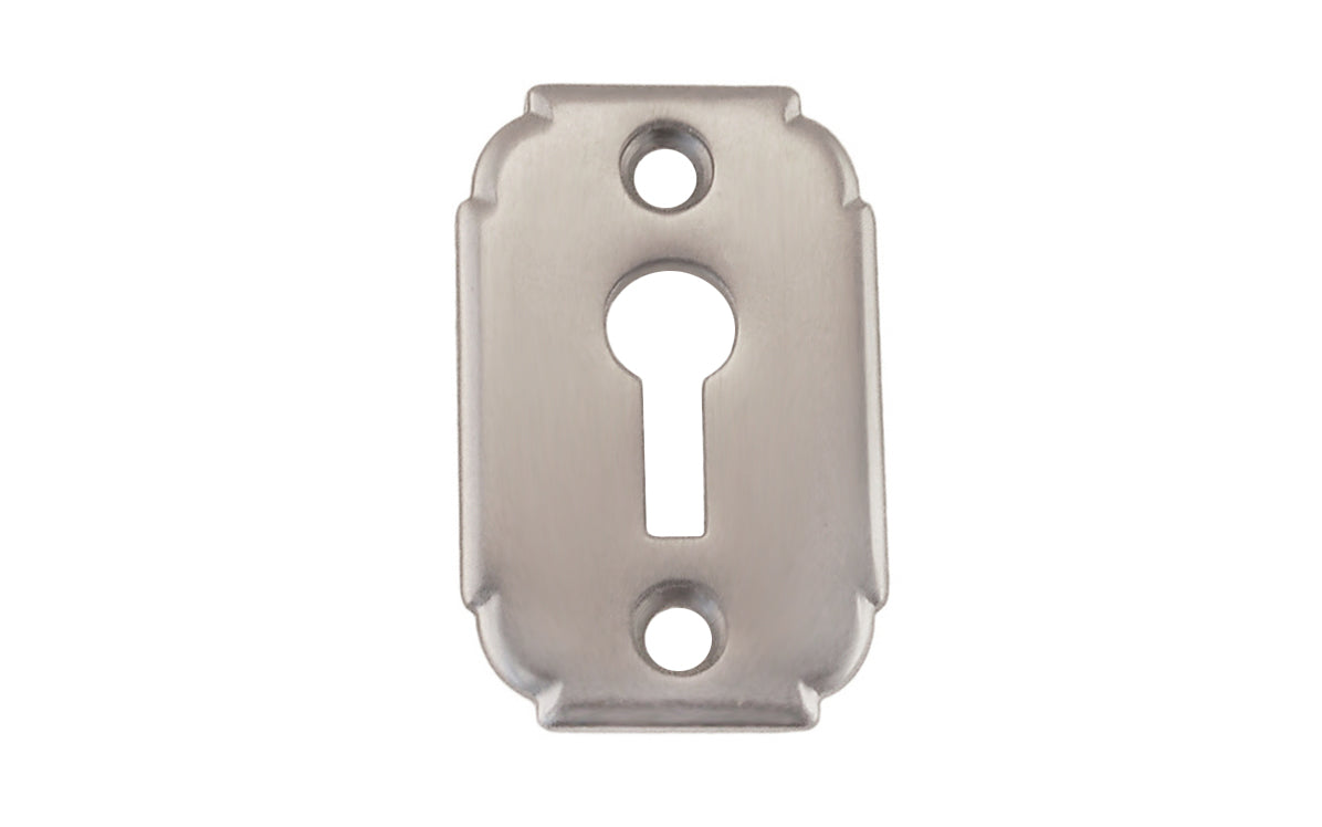 Vintage-style Hardware ~ An elegant keyhole piece made of solid forged brass material. It measures 1/16" in thickness for a durable & tough plate. Great for doors, cabinets, drawers, & furniture. Brushed Nickel Finish.