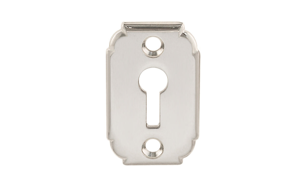 Vintage-style Hardware ~ An elegant keyhole piece made of solid forged brass material. It measures 1/16" in thickness for a durable & tough plate. Great for doors, cabinets, drawers, & furniture. Polished Nickel Finish.