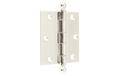 Vintage-style Hardware · Pair of Classic Ball-Tip Door Hinges ~ 3" x 3" size. High Quality Architectural grade hinges are replicas of old Stanley hinges with square corners. Reproduction Ball Tip Door Hinges. Removable Pins. Polished Nickel Finish.