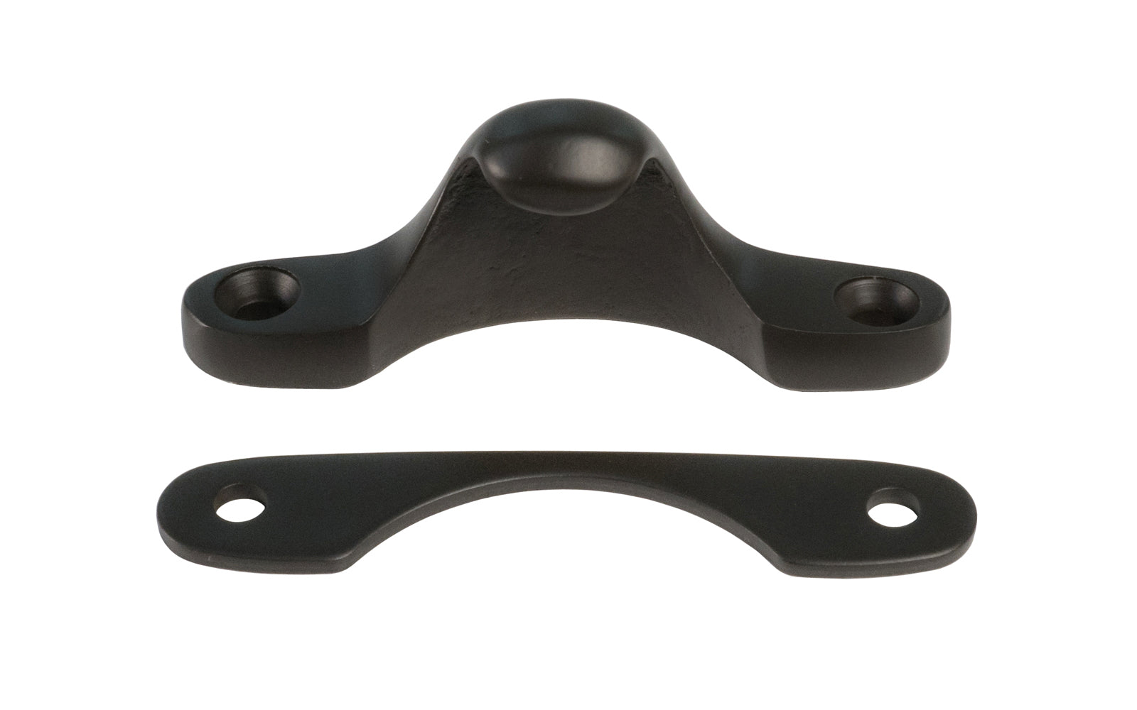 Solid brass strike catch & shim for sash locks on sash or hung windows. Strong sash lock catch is formed of solid brass, making it durable. Includes a 1/16" shim in the exact shape of the base for elevation of the strike if needed. Oil Rubbed Bronze Finish.