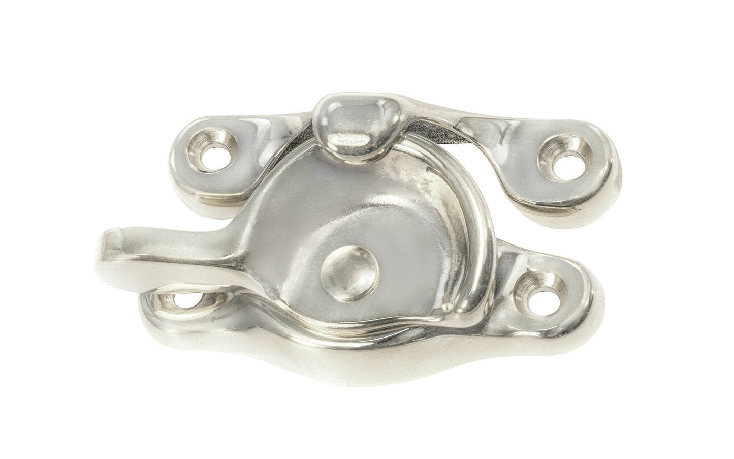 High quality & very popular classic solid brass crescent-style sash lock designed for hung or sash windows. Solid brass material with a durable pivot turn. 2-1/2" x 7/8" Regular Size Window Lock. Polished Nickel Finish.