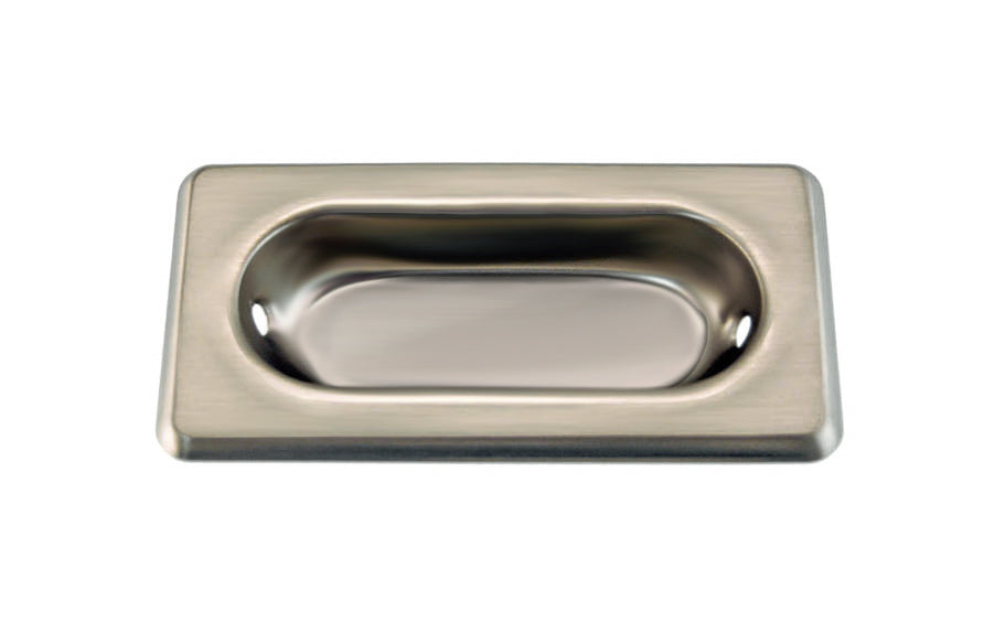 A classic & traditional recessed sash window lift made of quality stamped brass. For windows where a low profile is needed like inside shutters or windows with blinds. Low profile old-style sash lift with bevelled edges. Brushed Nickel Finish