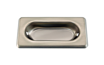 A classic & traditional recessed sash window lift made of quality stamped brass. For windows where a low profile is needed like inside shutters or windows with blinds. Low profile old-style sash lift with bevelled edges. Brushed Nickel Finish