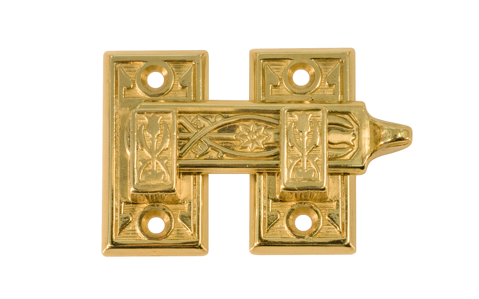 Vintage-style Hardware · Classic & traditional ornate style shutter bar made of solid brass material. Designed for interior window shutters, but it may be used on cabinet doors, bi-fold doors, pantry doors, windows, small doors. Victorian Style, Eastlake style hardware. Un-lacquered brass (will patina over time). Non-lacquered brass. Unlacquered brass.