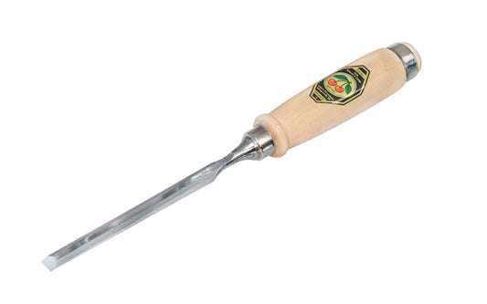Made in Germany ~ Two Cherries · 1001 series ~ high carbon steel ~ Tempered to Rc61 Rockwell ~ Varnished flat Hornbeam handle - Stechbeitel - Firmer Chisel - short length, light pattern, bevelled edges, Flat hornbeam handle - bevel edge - steel ferrule ~ for use with mallets - 8 mm - 8MM Wide - 4016649101158 - 1001/008