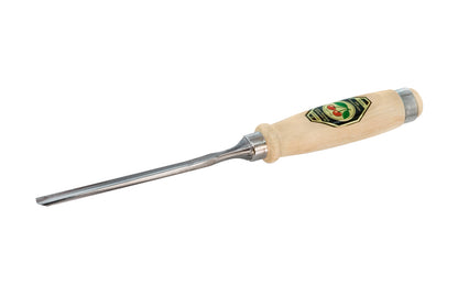 Model 1431-8MM. A 8 mm Firmer Gouge made by Two Cherries in Germany. It has an curve in the length of the blade with the cutting bevel on the outside, known as an out-cannel gouge, for use in working concave hollows. Two Cherries Series 1431. Steel Ferrule. High carbon steel, Tempered to Rc61 Rockwell. Made in Germany