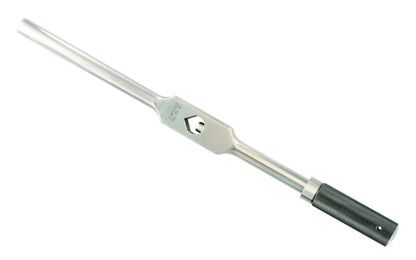 Starrett 91 Tap Wrench is strong & well proportioned. It is nicely finished and the gripping surface is properly tempered. It will firmly hold square or round shanks. It is plunger operated by knurled sleeve, the spring inside the sleeve causes plunger to back off when pressure is removed. 16" Length, 5/16-3/4" Tap Size.