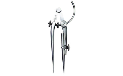 These Starrett 6" Carpenters Dividers combine rigidity, light weight & easy handling. The legs are forged steel, well-shaped, properly tempered & highly polished. The adjustable point may be quickly removed & a common pencil inserted in its place. 6" (150mm) size.   Made in USA.