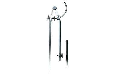 These Starrett 9" Carpenters Dividers combine rigidity, light weight & easy handling. The legs are forged steel, well-shaped, properly tempered & highly polished. The adjustable point may be quickly removed & a common pencil inserted in its place. 9" (225mm) size.   Made in USA.