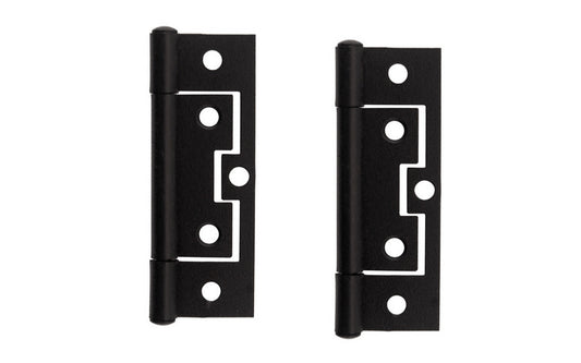 Pair of 3" Non-Mortise Cabinet Hinges ~ Flat Black Finish. Traditional & classic cabinet hinges. The hinges are surface mount & great for inset cabinet doors & bi-fold doors. Non-removable pins. Flat black finish on steel material. 3" high  x  1-1/8" wide large leaf,  &  13/16" wide small leaf. Sold in pairs.