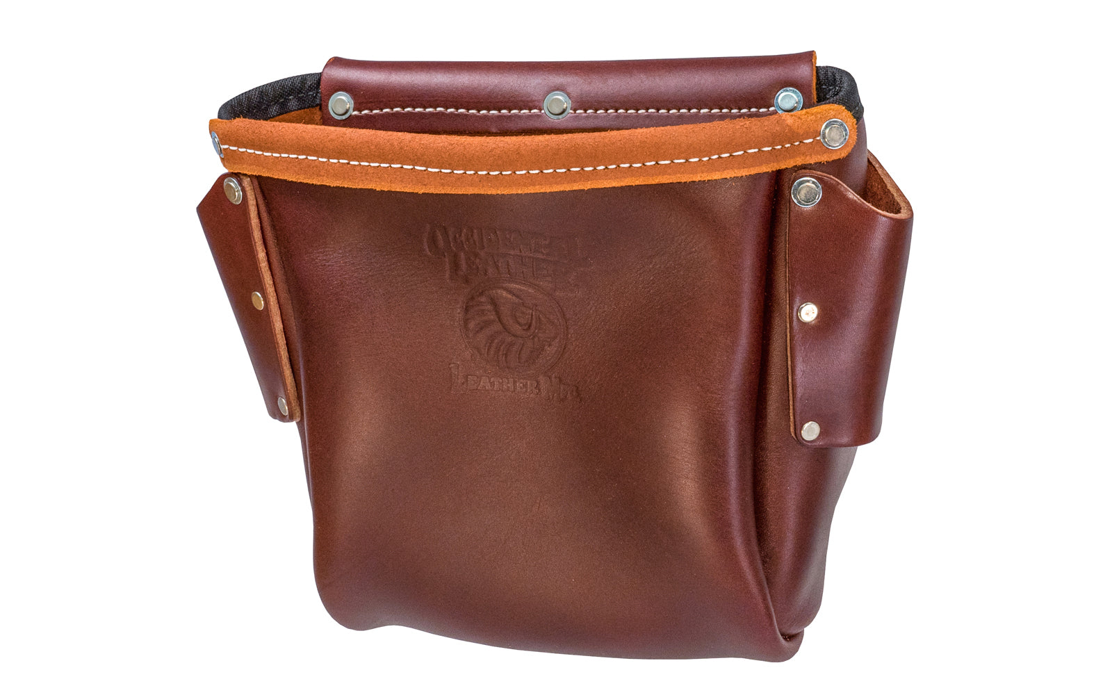 Occidental Leather Iron Worker's Bolt Bag ~ 9920 - Genuine leather - Made in USA - 759244288407 - Occidental Leather's "Pro Leather" construction bolt bag with bull-pin loop on each side. Tunnel loop on back accepts up to 3" work belt. Iron Worker's Leather Bolt Bag - Pouch Tool Bag - Leather Pouch Bag - Ironworker's Bag