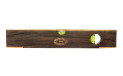 Crown Tools 9" Spirit Level. Also referred to as a "boat" level or torpedo level. Made of Walnut wood fitted with brass. Horizontal & vertical readings. Made in Sheffield, England. Crown Tools 9" Walnut & Brass Spirit Level Model SLW