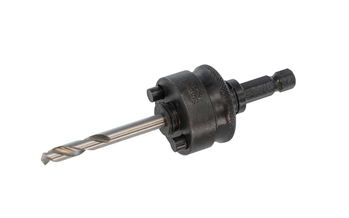 This Starrett Hole Saw Arbor is supplied with 1/4" pilot drill (6.35mm). 1/32" shank size (11 mm). Screw thread 5/8"-18. HSS Pilot Bit. 3/8" chuck capacity size of jaws.  Quick hitch arbor, allowing instant change of hole saw without tools & without removing the arbor from the chuck. Starrett Model A10. 0049659566154