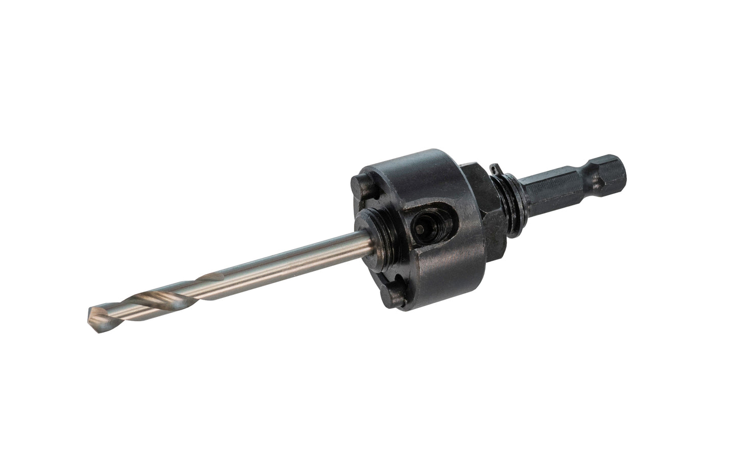 This Starrett Hole Saw Arbor is supplied with an extra long 1/4" diameter pilot drill (6.35mm). 11/32" shank size (8.75 mm). Screw thread 5/8"-18. HSS Pilot Bit. For 3/8" chuck capacity size.  Arbor locks tightly on the hole saw, eliminating vibration & prolonging the life of saw. Starrett Model A17-38E. 0049659119374