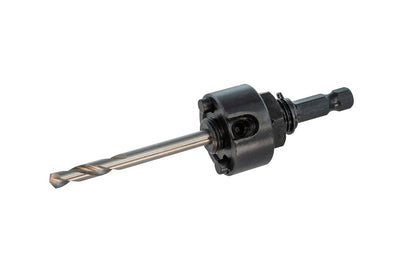 This Starrett Hole Saw Arbor is supplied with an extra long 1/4" diameter pilot drill (6.35mm). 11/32" shank size (8.75 mm). Screw thread 5/8"-18. HSS Pilot Bit. For 3/8" chuck capacity size.  Arbor locks tightly on the hole saw, eliminating vibration & prolonging the life of saw. Starrett Model A17-38E. 0049659119374