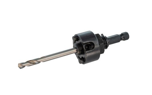 This Starrett Hole Saw Arbor is supplied with an extra long 1/4" diameter pilot drill (6.35mm). 11/32" shank size (8.75 mm). Screw thread 5/8"-18. HSS Pilot Bit. For 3/8" chuck capacity size.  Arbor locks tightly on the hole saw, eliminating vibration & prolonging the life of saw. Starrett Model A17-38E. 0049659119374