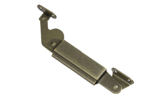 Center Spring Lid Support ~ Antique Brass Finish designed to hold open lids on chests & boxes to help prevent slamming. Spring-loaded supports make toy boxes safer as well. Made of steel material with an antique brass finish. National Hardware Model No. V1893C. Spring loaded lid support. 038613208681. Center Support