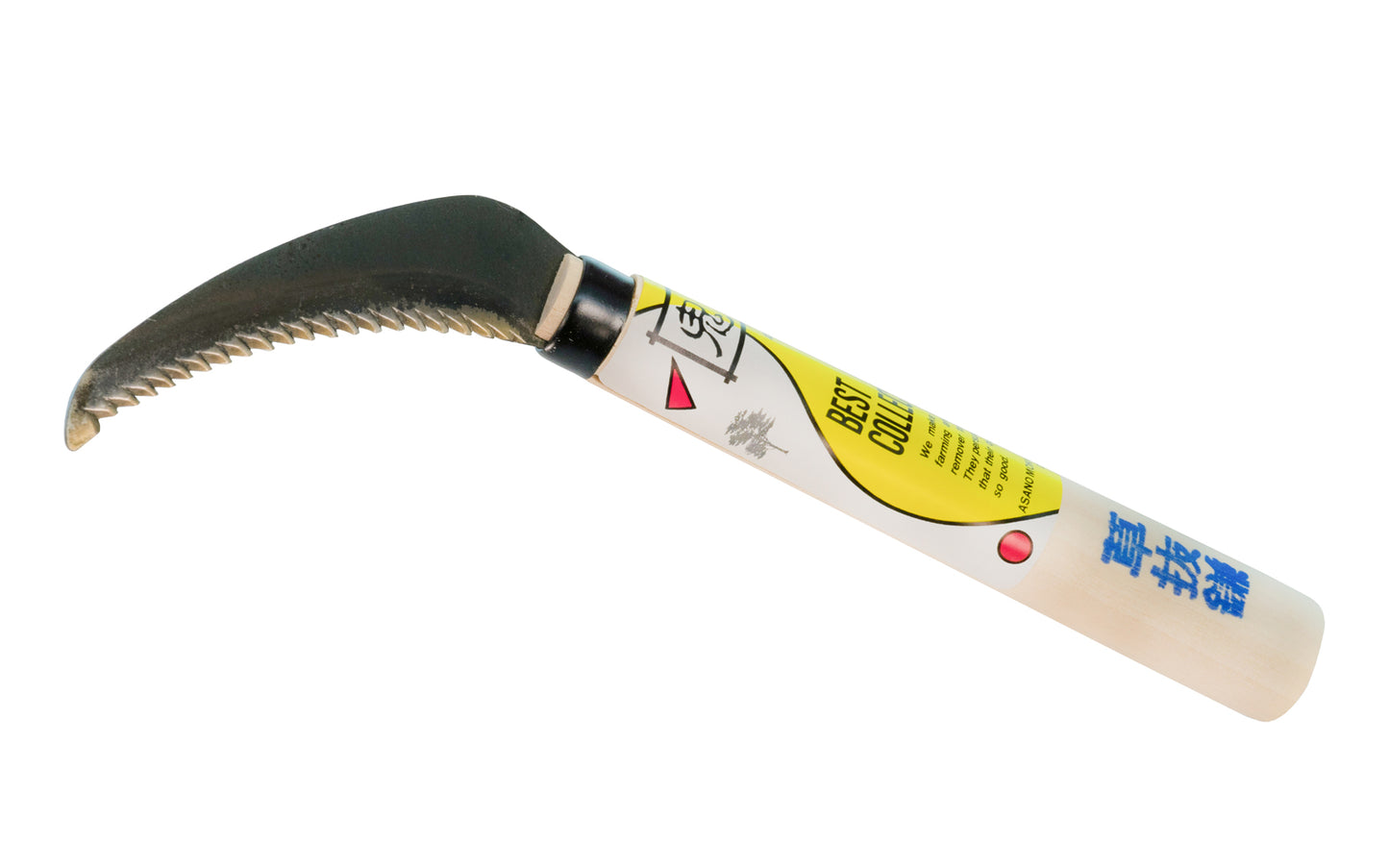 A Japanese turf & sod sickle-saw great for landscaping needs. Made of high carbon steel, the blade of this weeder is very sharp with aggressive teeth. The thick blade is slightly curved for fast aggressive cutting. The saw cuts tough weeds, sod & turf, roots, & grasses. Made by Asano. Made in Japan. 