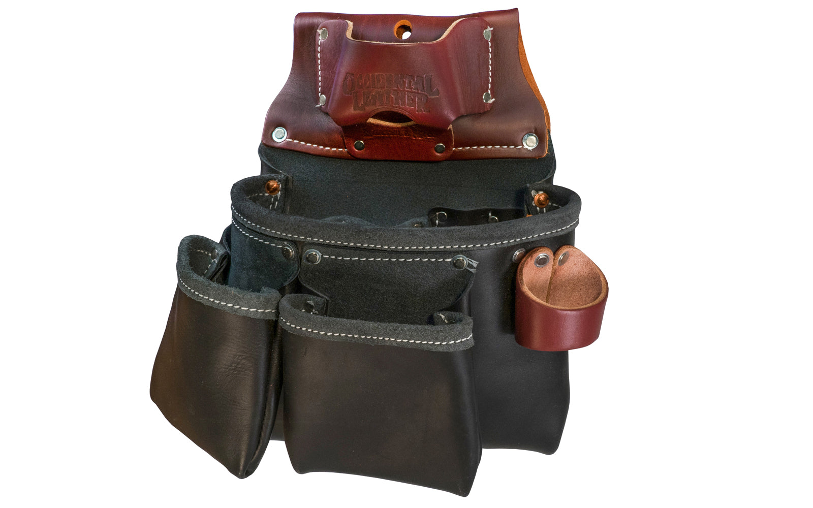 Occidental Leather 3-Pouch "Pro Tool" Bag with Tape Pocket ~ B5018DB - Fits 3" work belt - Black - 10 total pockets & tool holders - Genuine leather - Made in USA - 759244222401 - Double outer bags & holders for pencils, knife, lumber crayon, chisel, torpedo level, hammer - Three Pouch Tool Bag - ProTool Leather Bag