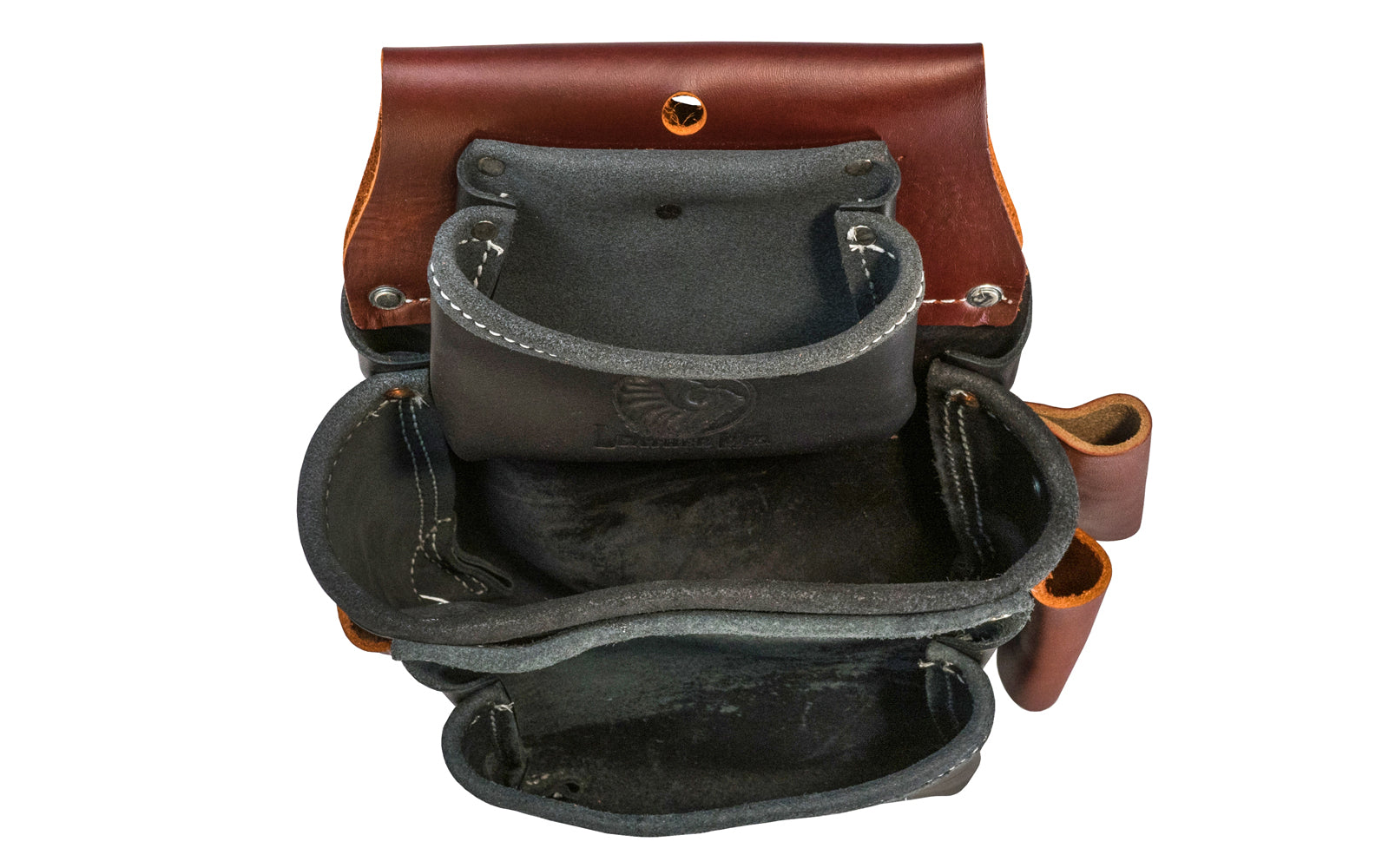Occidental Leather Black Color 3-Pouch "Pro Fastener" Bag with Tape Pocket ~ 5060 - Fits 3" work belt - 9 total pockets & tool holders - Genuine leather - Made in USA - 759244222500 - Highly recommended for framing & general carpentry. Holders for 1” blade square, angle square, cat’s paw, driver bits - Three Pouch Bag