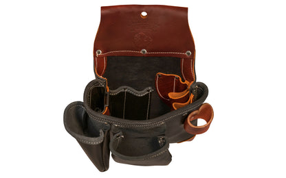 Occidental Leather 3-Pouch Tool Bag ~ B5612 - Fits a 3" work belt - 12 total pockets & tool holders - Genuine leather - Made in USA - Large Leather Bag - Tool Bag 759244006704 - Oxy Tool Shield, pockets for level, chisel, drill bits, knife, pencils & lumber crayon- 3-pocket bag - Black Leather - Green Building Tool Bag