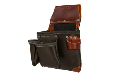 Occidental Leather 3-Pouch Tool Bag ~ B5612 - Fits a 3" work belt - 12 total pockets & tool holders - Genuine leather - Made in USA - Large Leather Bag - Tool Bag - Oxy Tool Shield, pockets for level, chisel, drill bits, knife, pencils & lumber crayon- 3-pocket bag - Black Leather - Green Building Tool Bag