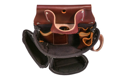 Occidental Leather 3-Pouch Tool Bag ~ B8018DB - Fits a 3" work belt - Pouch - Three pouch tool bag features holders for pencils, work knife, chisel, level, lumber crayon, hammer loop. Main tool bag corners are reinforced with Occidental's trademark "OxyRed" leather. Made of Nylon & genuine Leather - With Tape Pocket