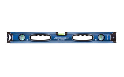 Swanson 24" Light Box Beam Level. Super Bright LEDs simultaneously light all 3 vials for low-light areas. V-grooved for working with round stock. Ruler measurements in centimeters & inches. High-grade aluminum frame. Swanson model No. BLL24M. 038987522413