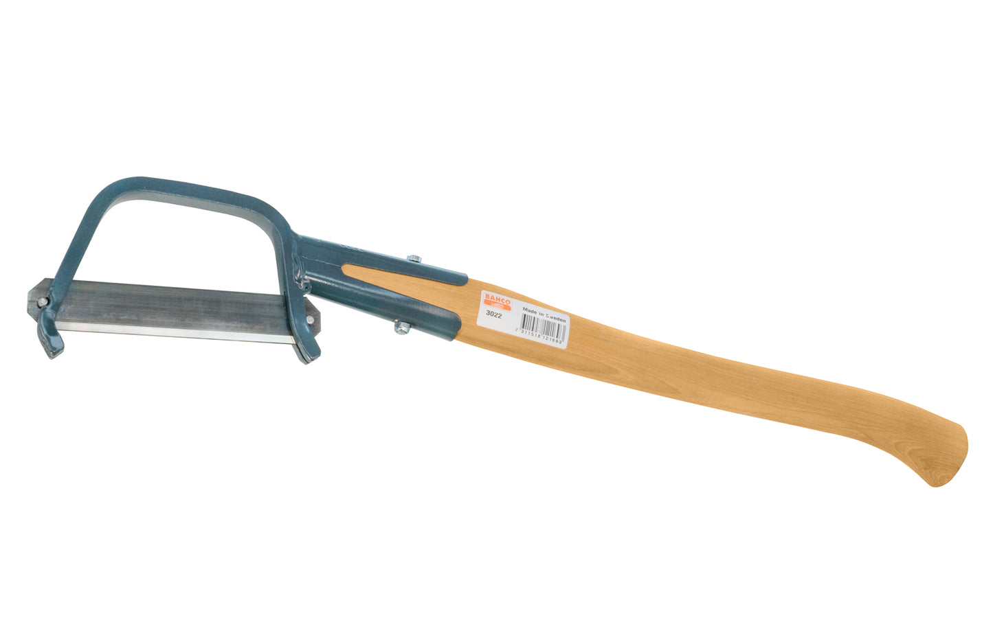 This Bahco Brush Clearing Axe has a blade made of high carbon steel material & cuts through thick brush material. Model No. 3022. Made in Sweden. Made in Sweden. 7" overall length long blade. 6-1/2" pin to pin. 7311518121693