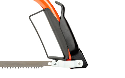 This Bahco 21" Bow Saw has a pointed nose which makes the saw ideal for use in tight spaces & well-suited for pruning. Includes Bahco type 51 blade designed for cutting dry wood. 21" (530 mm) cutting edge length.  Made in Portugal. Model No. 331-21-51-KP. 7311518003814. Bahco 331 Bowsaw. Dry Wood Bow Saw. Green Wood
