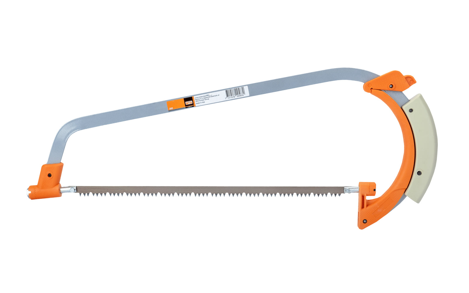 This Bahco 333 Bow Saw is a general purpose bow saw for gardening & home repairs. It has a reversible blade, hardened for durability, which can be rotated around its long axis. Includes type 333-5 blade for wood cutting. Steel frame. 14" (350 mm)  cutting edge length. Bahco Model 333. 7311518005832