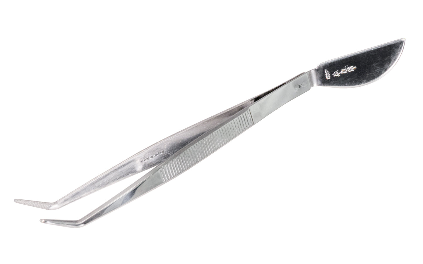 These Japanese Bonsai Tweezers with Angled Tips are used to remove insects, needles, weeds, & other fine debris around the base of the Bonsai. The spatula is well suited for tamping soil & the semi-sharp edges work well for scraping soil & loosening the soil around the edges on containers. Serrated Tips. Made in Japan