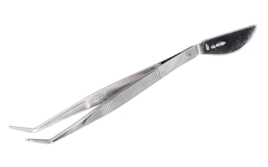 These Japanese Bonsai Tweezers with Angled Tips are used to remove insects, needles, weeds, & other fine debris around the base of the Bonsai. The spatula is well suited for tamping soil & the semi-sharp edges work well for scraping soil & loosening the soil around the edges on containers. Serrated Tips. Made in Japan