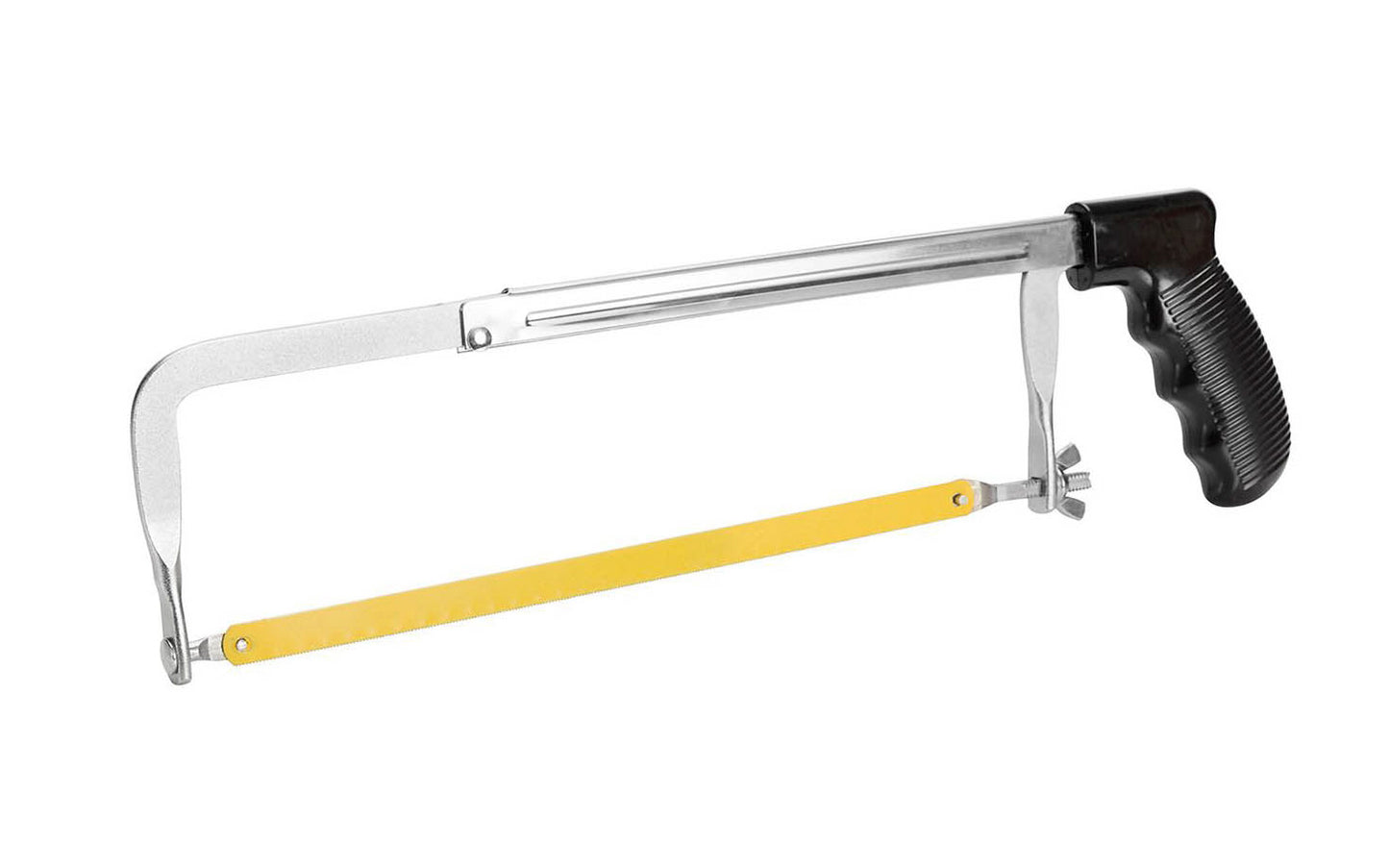 No. 50 GreatNeck Adjustable Pistol Grip Hacksaw is good for cutting glass, ceramic tile, hardened steel, & variety of materials. Heavy duty steel frame provide strength & durability. Adjustable Frame Accepts 10" & 12" Hacksaw Blades. 3" Cutting Depth. High Impact Pistol Grip Handle. Made in USA. 076812009692. 