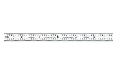 Starrett 6" Narrow Flexible Rule - 1/32", 1/64", 1/50", 1/100" Grads. Satin Chrome Finish. 3/16" thin rule.  Made in USA. Model C316R-6
