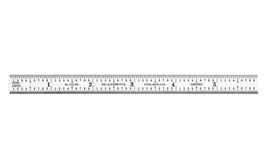 Starrett 6" Narrow Flexible Rule - 1/32", 1/64", 1/50", 1/100" Grads. Satin Chrome Finish. 3/16" thin rule.  Made in USA. Model C316R-6