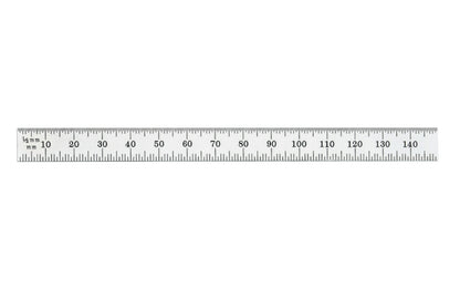 Starrett 6" Narrow Metric Rule - 1.0 mm, 0.5 mm Grads. The Starrett 150mm Full-Flexible Steel Rule with Millimeter Graduation features a satin chrome finish. Graduations at 1/2mm one side; mm and 1/2mm on reverse. 150mm (6"). Flexible.  Made in USA.