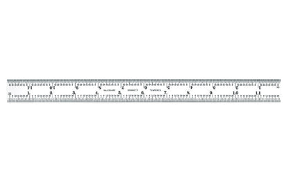 The Starrett 12" End Read Rule - 1/8, 1/16", 1/32", 1/64" Grads. Features a satin chrome finish. Includes end graduations.  Made in USA. Model C604RE-12. EDP 52661.
