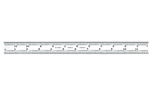 The Starrett 12" End Read Rule - 1/8, 1/16", 1/32", 1/64" Grads. Features a satin chrome finish. Includes end graduations.  Made in USA. Model C604RE-12. EDP 52661.