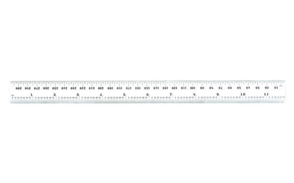 Starrett 12" Metric & Inch Rule - 1.0 MM, 0.5 MM / 1/32", 1/64" Grads. Features a satin chrome finish.  Made in USA. Model No. C636-300. 049659526356