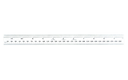 Starrett 12" Metric & Inch Rule - 1.0 MM, 0.5 MM / 1/32", 1/64" Grads. Features a satin chrome finish.  Made in USA. Model No. C636-300. 049659526356
