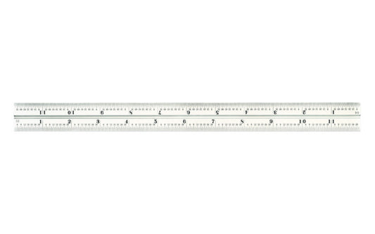 Starrett 12" Blade for Combo Square, Sets & Bevel Protractors. 1/50", 1/100", 1/32", 1/64" Grads. Satin Chrome finish blade. Blade only.  Made in USA. 049659500875.