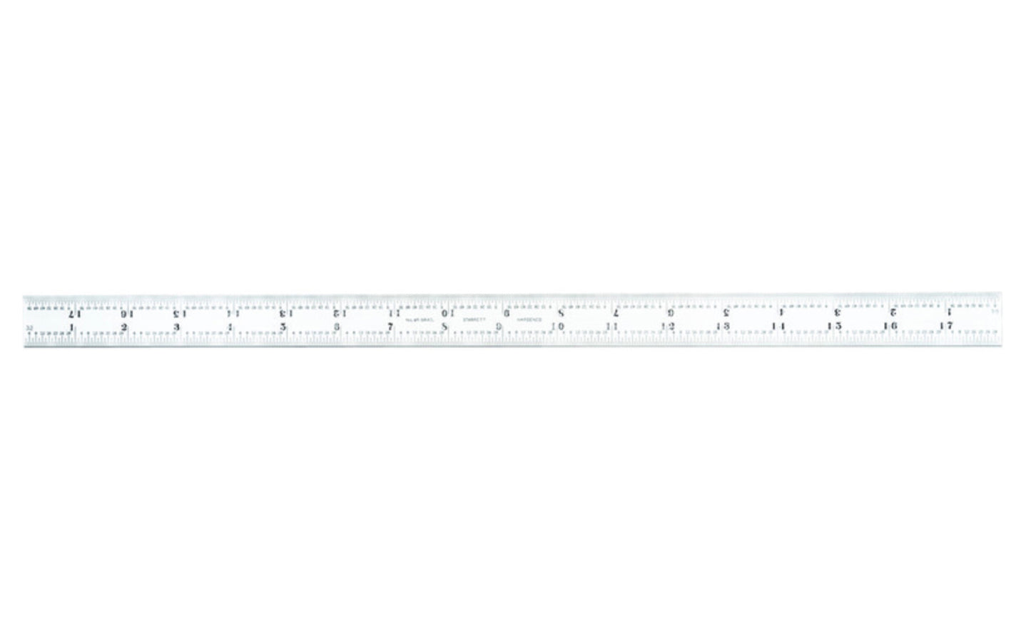 The Starrett Blade for Combination Squares, Sets & Bevel Protractors, Inch, 18" length. 4R Graduations - 8ths, 16ths, Quick Reading 32nds, 64ths. Satin Chrome. CB18-4R. EDP 50089. Made in USA. 049659500899