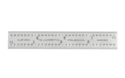 Starrett 4" Blade for Combo Square - 1/8", 1/16", 1/32", 1/64" Grads. Blade only.  Made in USA. Satin chrome finish blade.