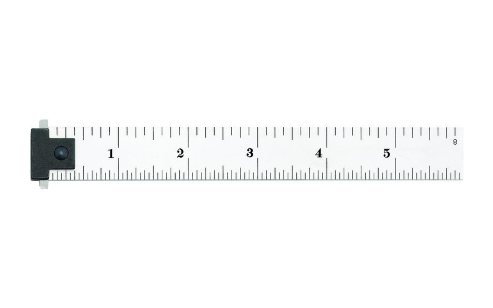 The Starrett 6" Hook Rule - 1/8", 1/16", 1/32", 1/64" Grads. Starrett 6" Spring-Tempered Steel Rule with Inch Graduation features a satin chrome finish. Graduations at 8ths, 16ths, quick-reading 32nds, 64ths. 6", 4R Grad, Adjustable Double Hook 64ths.  Made in USA.