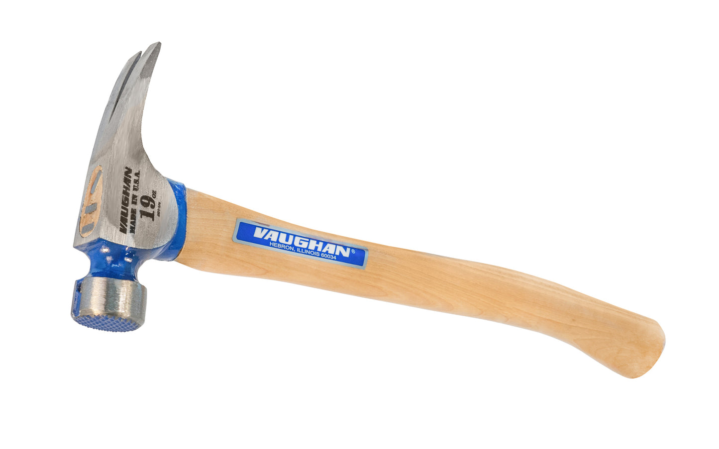 This 19 oz Vaughan California Framer Model CF2HC has a mill waffle face & extra large 1-1/4" diameter striking face on framing hammer. The Rip hammer has magnetic nail starter & 19 oz head weight. Curved Hickory hardwood handle & 17" overall length. Rust-resistant powder coat finish. Model CF2HC. 051218116045. 