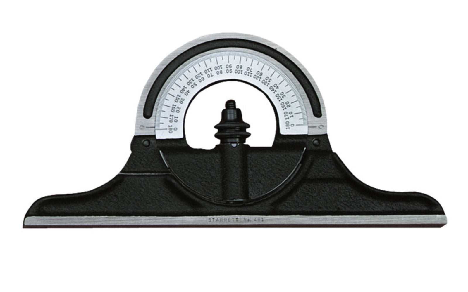 The Starrett Protractor Head for Combination Squares, Combination Sets and Bevel Protractors. Protractor Head designed only for bevel protractors - Cast Iron. Model CPR-1224W. 049659646016.  Made in USA.