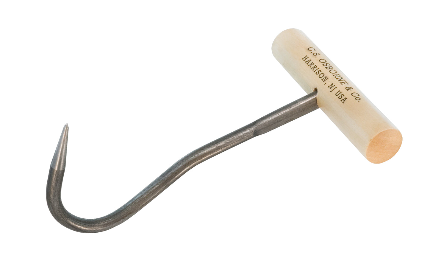 This popular CS Osborne Hay Hook has 3/8″ round steel. Round hardwood handle. Tanged through. 8" long blade. Model No. 14 Hay Hook. Made in USA. 096685580227