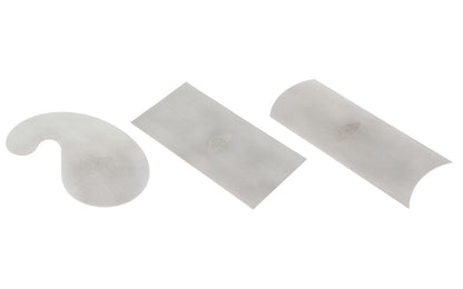Crown Tools 3-Piece Cabinet Scraper Set. Includes rectangle, convex/concave, & gooseneck scrapers. The scrapers creates razor-thin shavings & produces a fine smooth finish when used. Crown Tools Model 376.